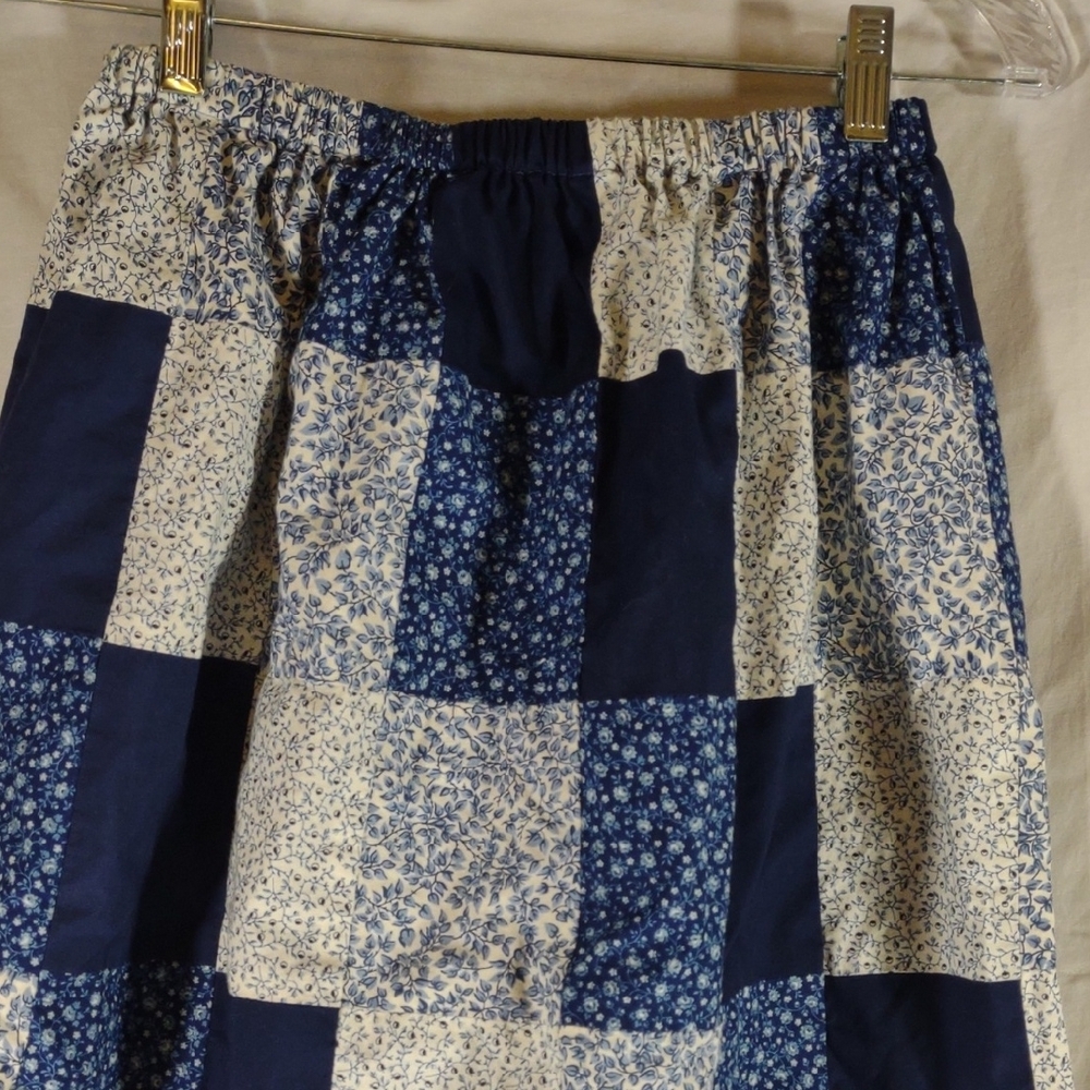 Vintage Handmade Blue & White Floral Patchwork A-Line Skirt - Size M - Picture 7 of 11